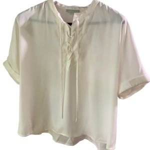 Ryegrass Pull Over Top Blouse Lace Up Front Cream NWT Size Large